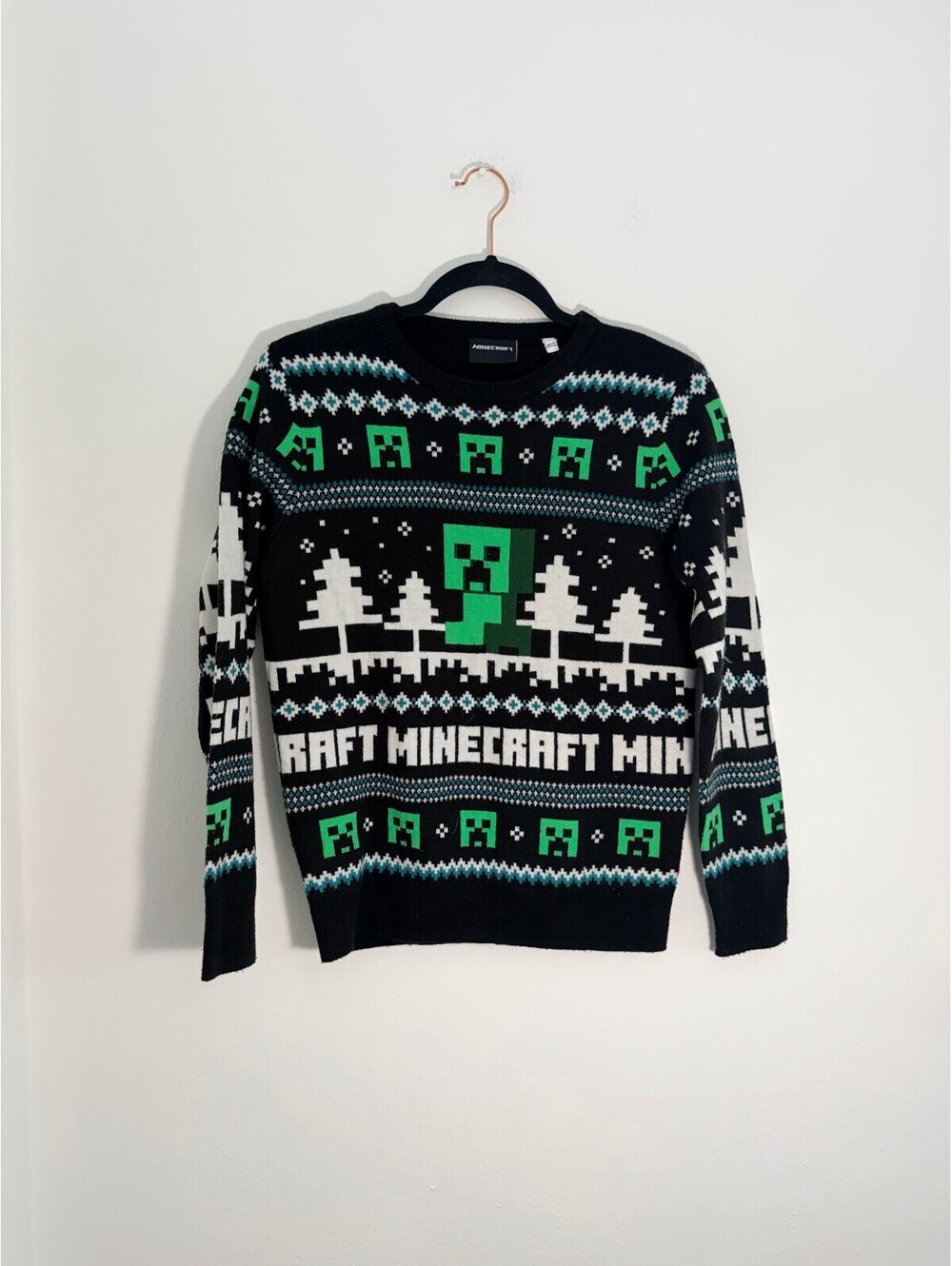 Minecraft Creeper Ugly Christmas Sweater Youth 11-12 Years 146/152 Black Green